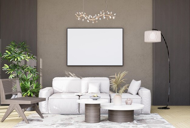 Mock up poster frame in modern interior fully furnished rooms