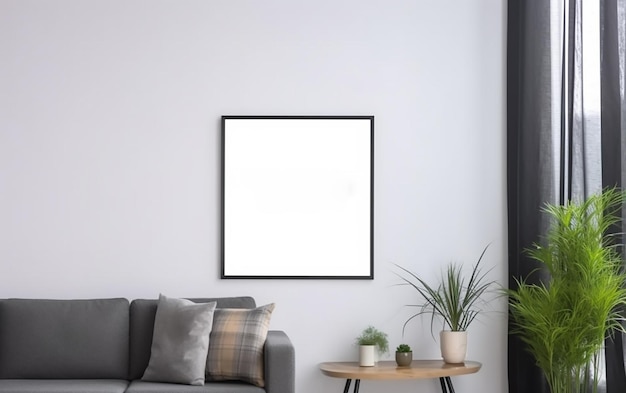 Mock up poster frame in modern living room interior 3d render illustration