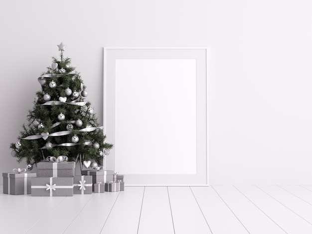 Макет плаката с рождественской зимой и украшением в день подарков