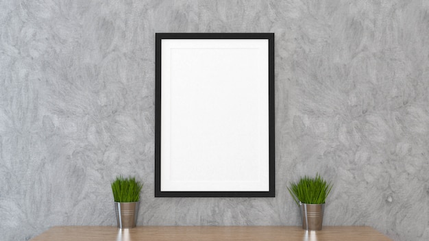 Mock up poster frame with interior background, 3D render