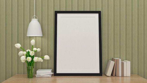 Mock up poster frame with interior background, 3D render