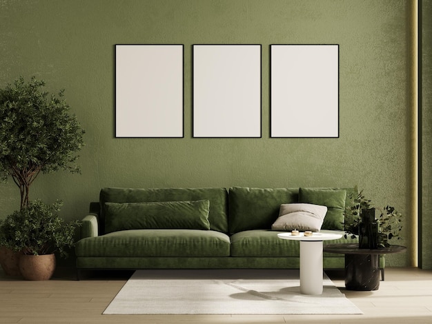 Mock up poster frames in green modern interior background
living room scandinavian style 3d render 3d illustration