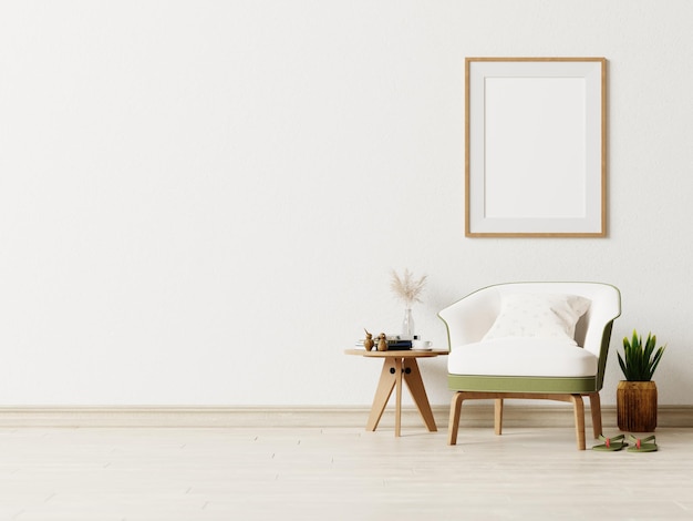 Mock-up poster in moderne woonkamer interieur met beige lege muren.3D-rendering
