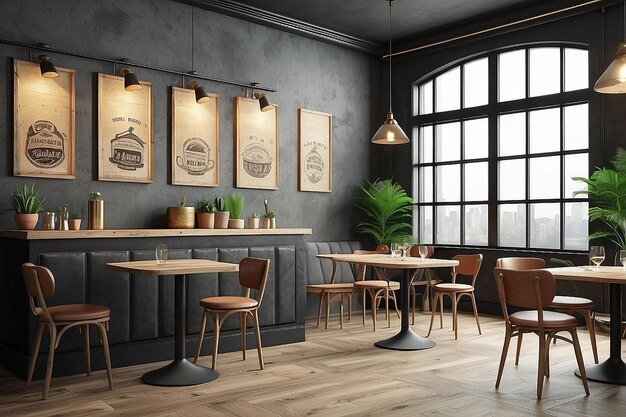 Mock-up poster met vintage hipster café restaurant interieur achtergrond