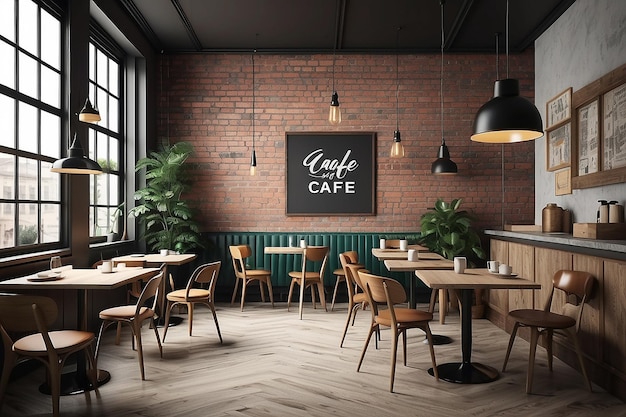 Mock-up poster met vintage hipster café restaurant interieur achtergrond