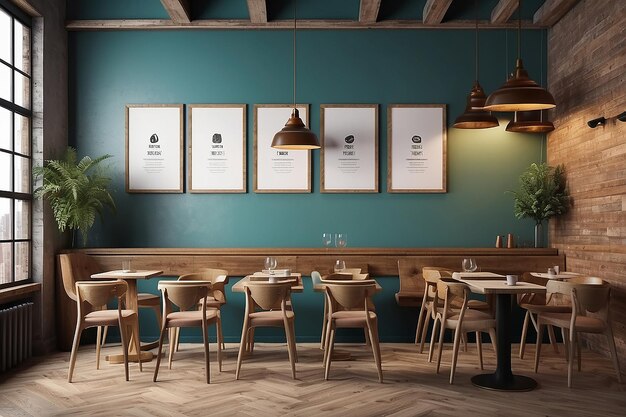 Mock-up poster met vintage hipster café restaurant interieur achtergrond