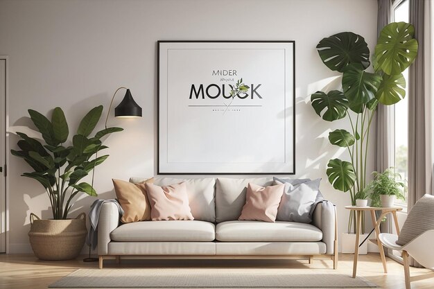 Mock-up posterframe in de woonkamer