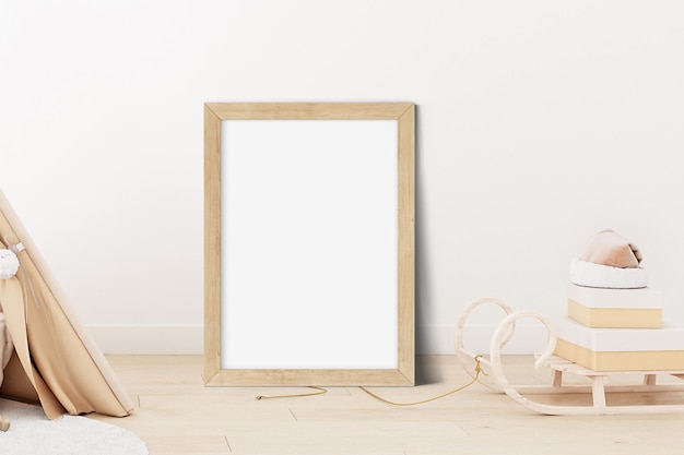 Mock up posterframe in kinderkamer in boho-stijl A4