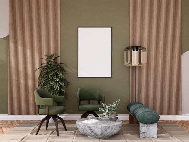 Mock up posterframe in modern interieur volledig ingerichte kamers achtergrond woonkamer