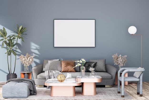 Mock up posterframe in modern interieur volledig ingerichte kamers achtergrond woonkamer