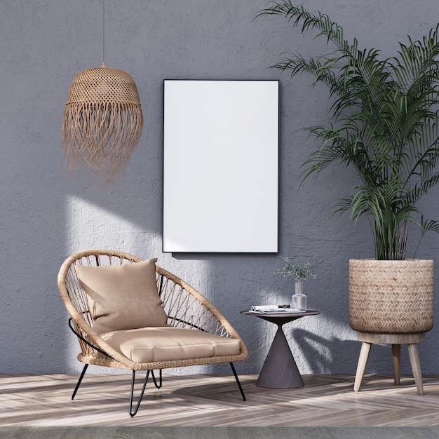 Mock-up posterframe in modern interieur volledig ingerichte kamers