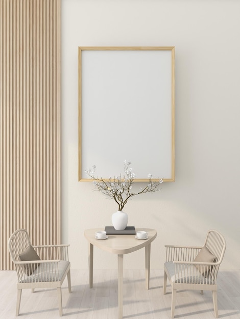 Mock up posterframe in moderne interieur achtergrond, Scandinavische stijl, 3D render