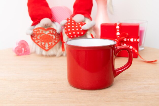 Mock-up red cup and  Gnomes for Valentines Day home decoration