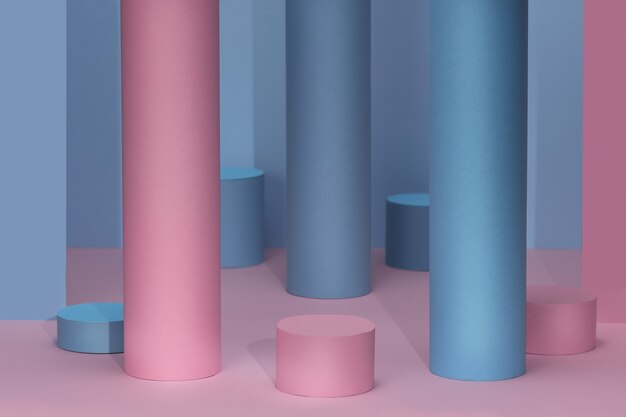 Mock-up scene minimale conceptkleur met roze en blauwe geometrie vorm podium