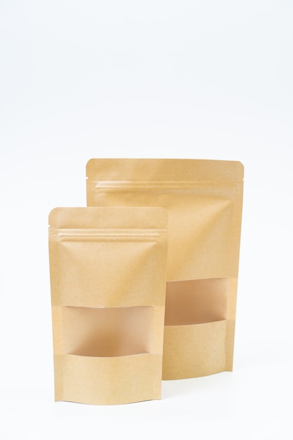 Photo mock up snack paper bag on white space