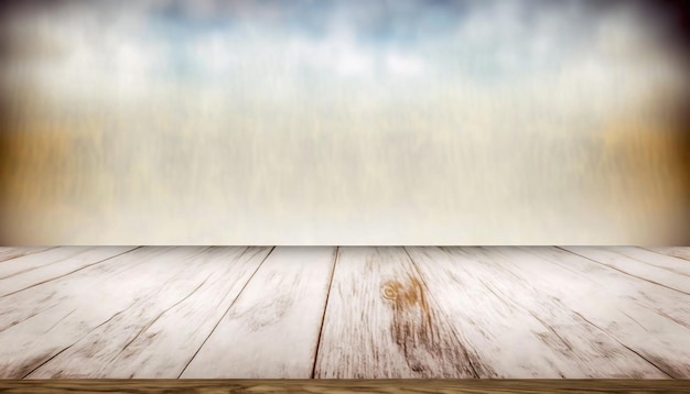 Photo mock up for space empty dark wooden table in front of abstract blurred bokeh background for display selective focus