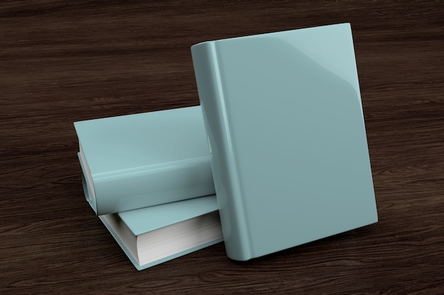 Mock up of a stack of book on a wood background - 3d rendering