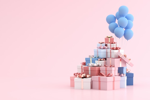 Mock up of stacked gift box and balloons in minimal style.