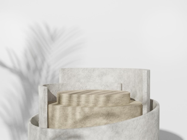 Photo mock up of stone podium and plant shadow cosmetic presentation 3d rendering