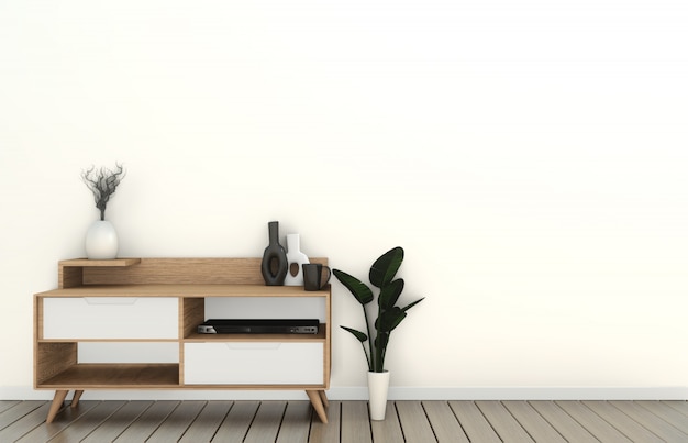 mock up Tv cabinet in modern empty room Japanese - zen style,minimal designs. 3D rendering