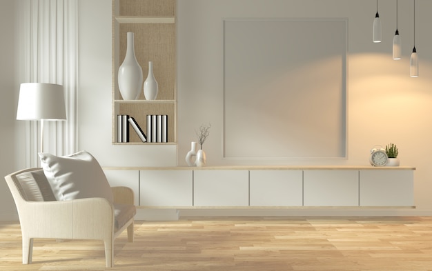 Mock up Tv cabinet in zen modern empty room japanese minimal designs, 3d rendering