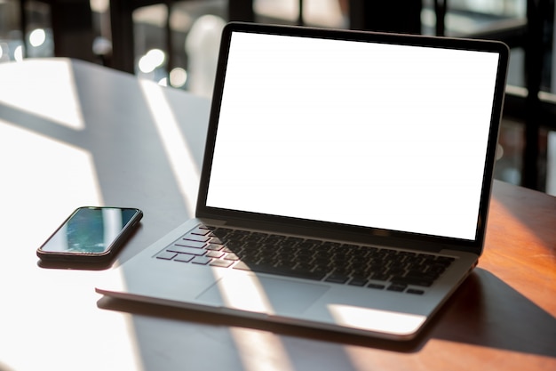 mock up using laptop with blank screen computer modern