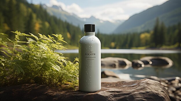 Foto mock-up van de achtergrondshampoo van het bos