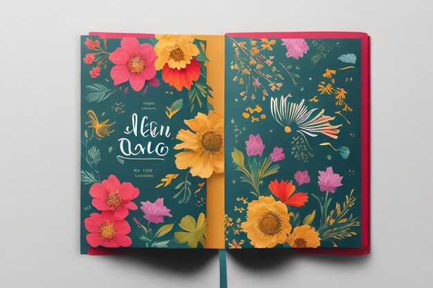 Foto mock-up van een boek met bloemenillustraties