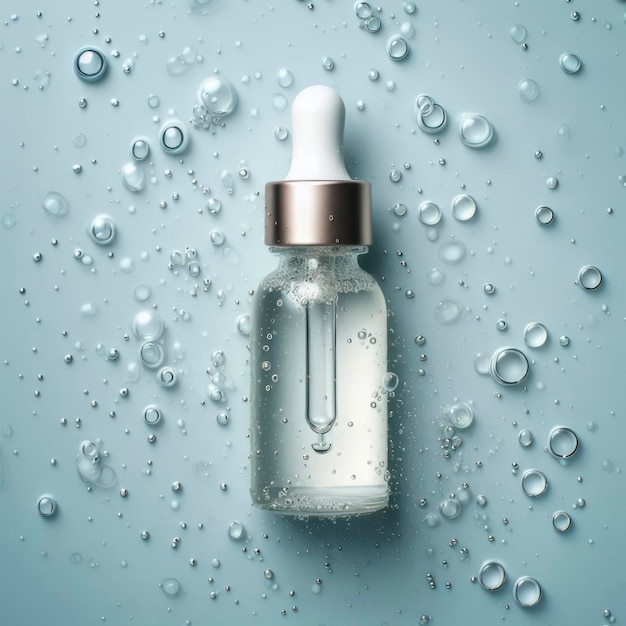 Foto mock-up van een druppelfles voor cosmetica in water met bubbels ai generatief