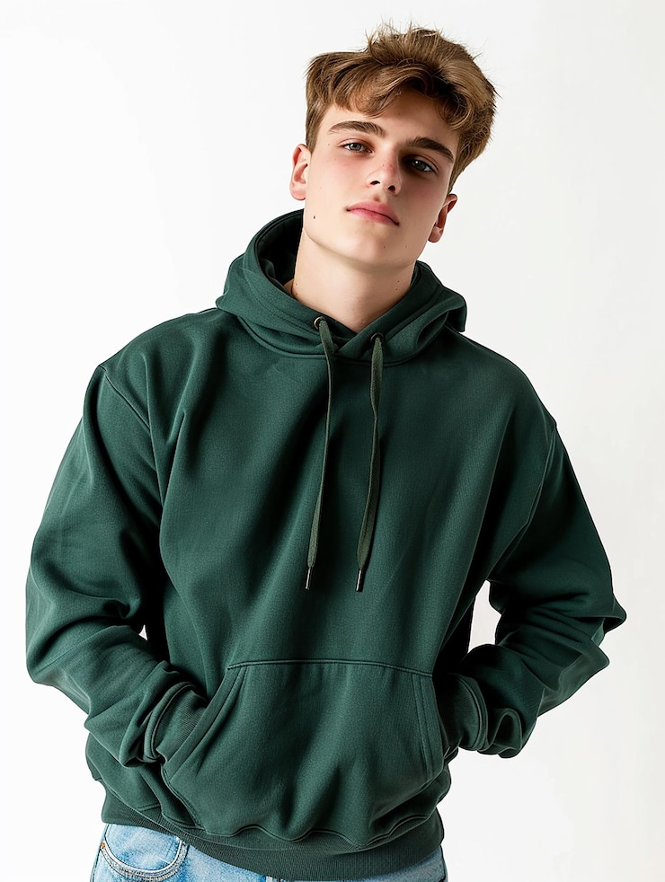 Foto mock-up van een kerstgroene hoodie.