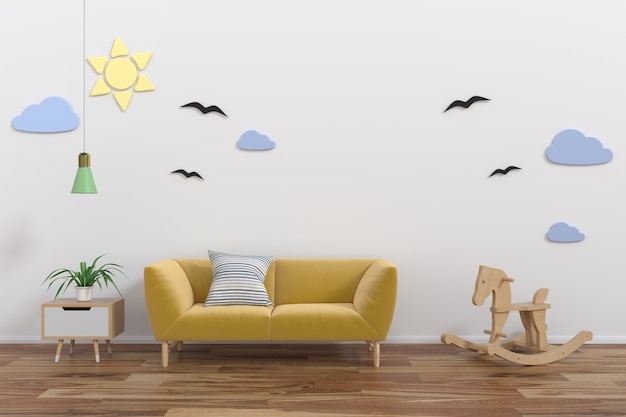 Mock up wall in child room interior.3d rendering, 3d illustration