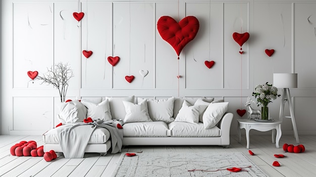 Mock up wall valentine room modern interior have sofa and home decor Generative Ai
