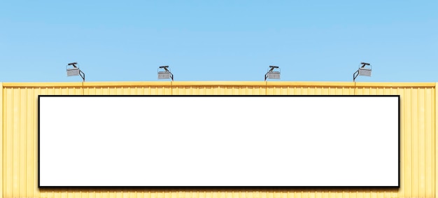 Photo mock up white background billboard on yellow building with spot light