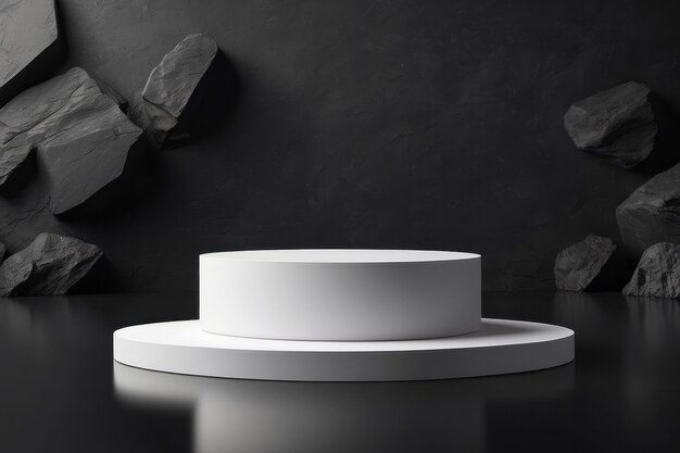 Фото Мок белого подиума на воде для презентации продукта на черном фоне