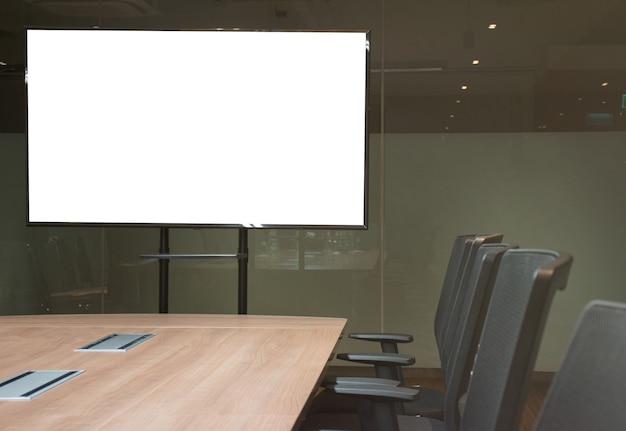 Photo mock up white screen display television in meeting room