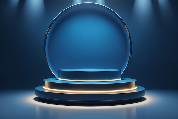 Мокет победителя голубого свечения круглый подиум премиум фото