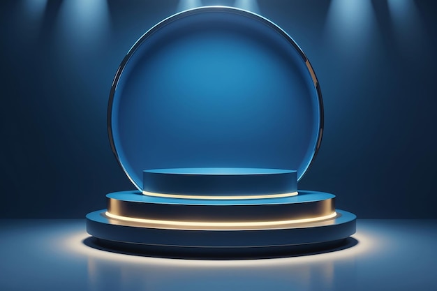 Mock up winner blue glow round podium premium photo