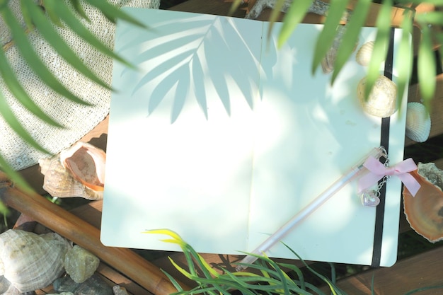 Mock up with notebook diary outdoor summer photo