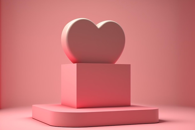 mock up with podium and Both side Red Heart, Pink Background