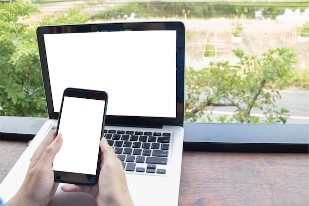 mock up woman hand holding smart phone