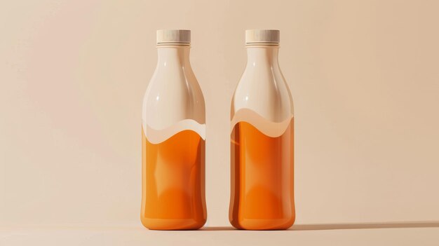 Mock ups of water bottles in 3D illustrated style one orange and one beige