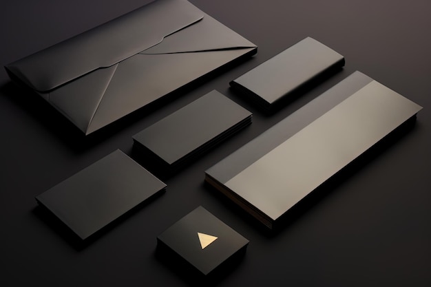 Photo mock ups with geometricinspired packaging and business cards contributing to a brand identity