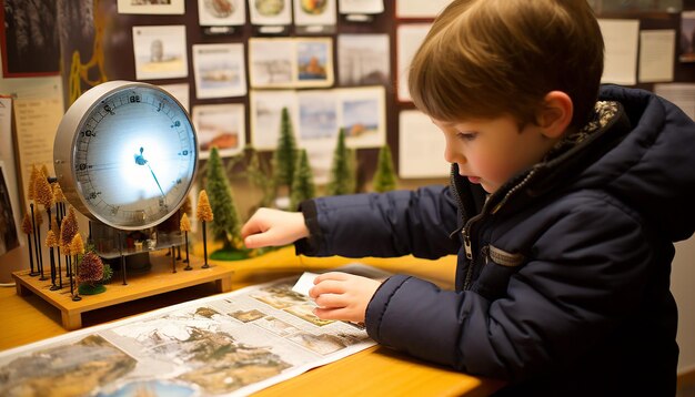 Foto mock weerstation waar kinderen leren over meteorologie en de geschiedenis van groundhog day
