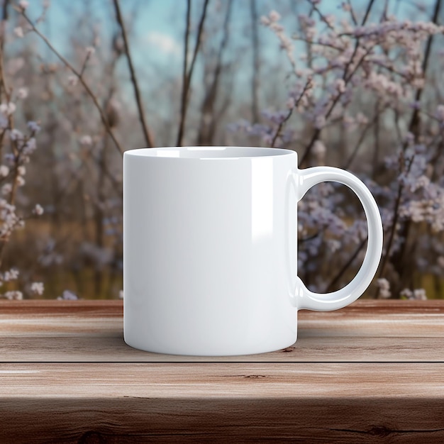 Foto mockup 11oz mok op de houten tafel