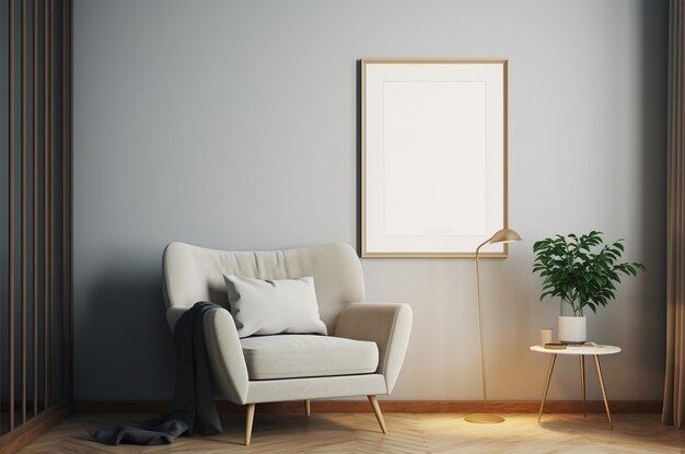 Mockup 3d interieur afbeelding op de muur ontwerp fauteuil