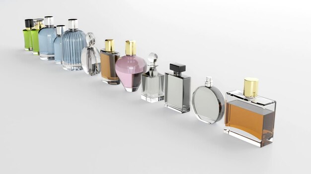 mockup 3d model perfume collection with clear glass spray cap