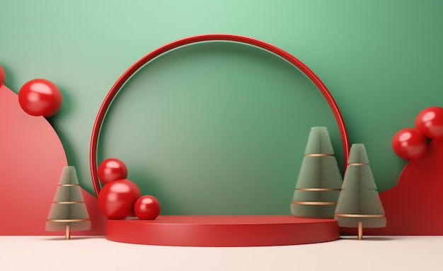 Mockup 3d podium background for product presentation with christmas decorations