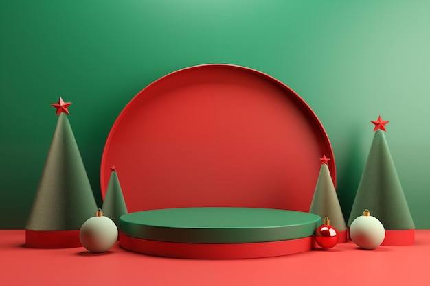 Mockup 3d podium background for product presentation with christmas decorations