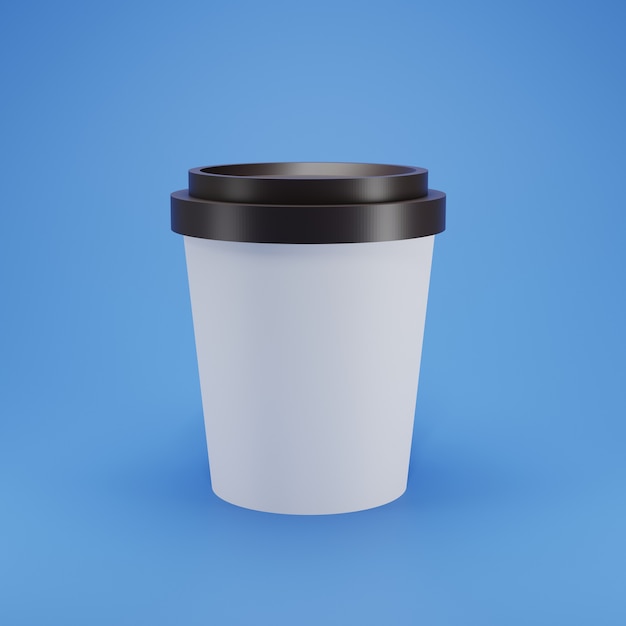 Mockup 3d witte kleine koffiekop met zwart deksel op blauwe achtergrond