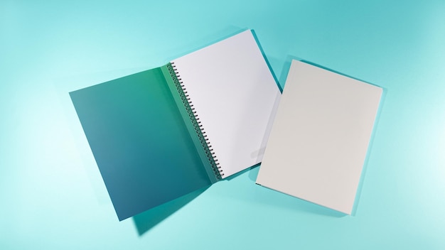 Mockup of an a5 open spiral notebook